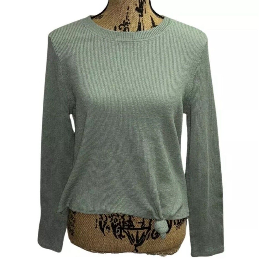 Madewell Elwood Knot Front Top Palm Tree Green Size XS Long Sleeve Basics NWT